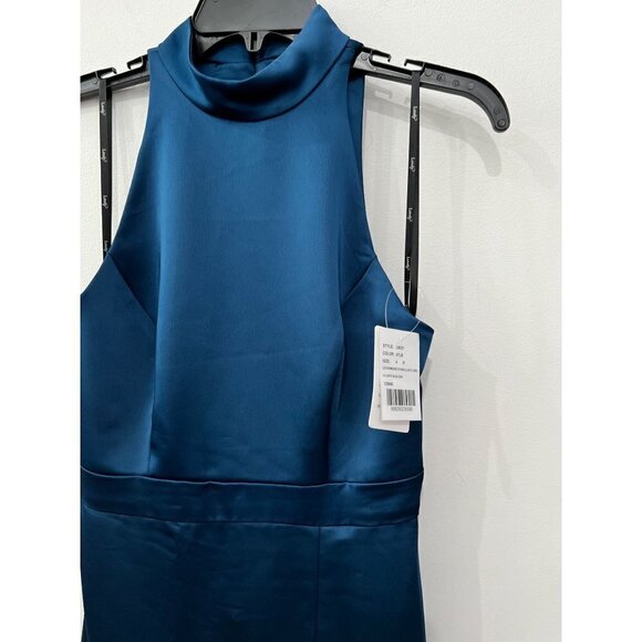 New Lovely Size 4 High Neck Backless Maxi Dress w/Slim Belt Atlantic Blue *Stain - Picture 16 of 16